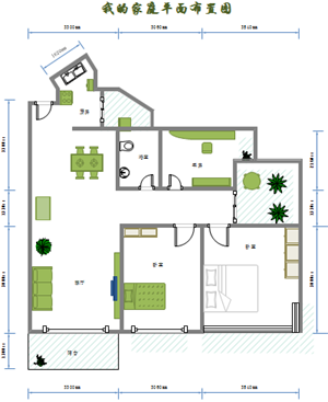 2个卧室房屋平面图模板