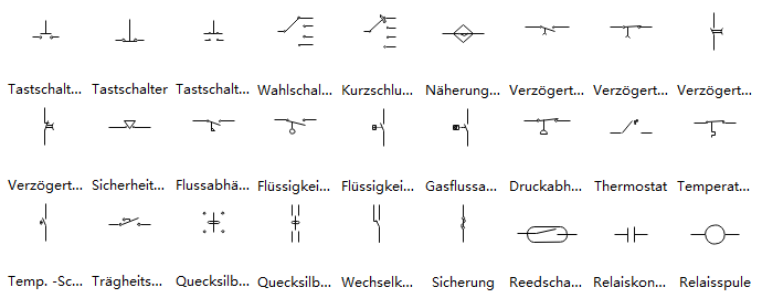 Symbole für Schalter und Verzögerung