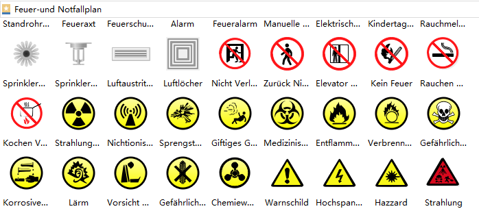 Symbole für Notfallpläne