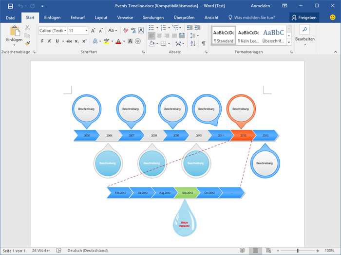 Kostenlose Zeitleiste Beispiele für Word, PowerPoint, PDF