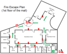 Plan évacuation incendie centre commercial