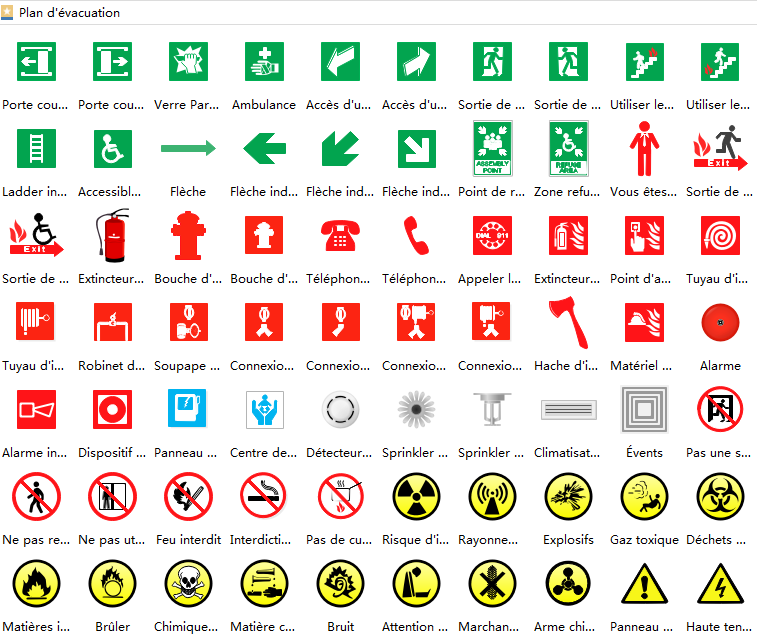 Symboles de plan d'urgence d'incendie