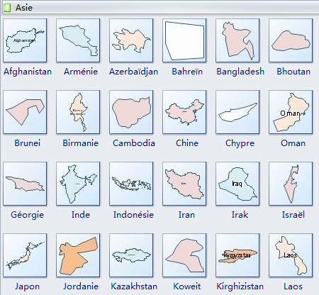 Formes de carte géographique - Asie