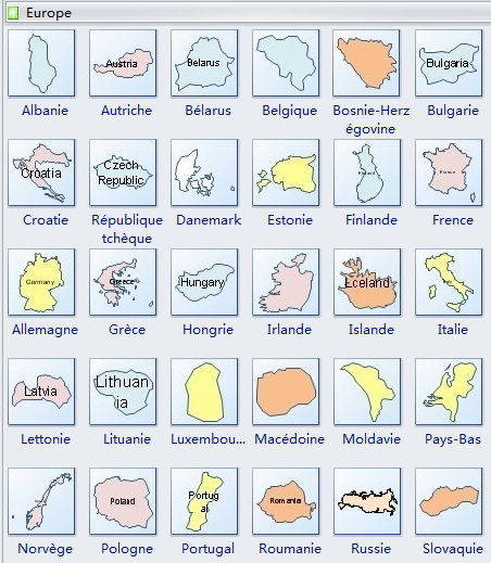 Formes de carte géographique - Europe