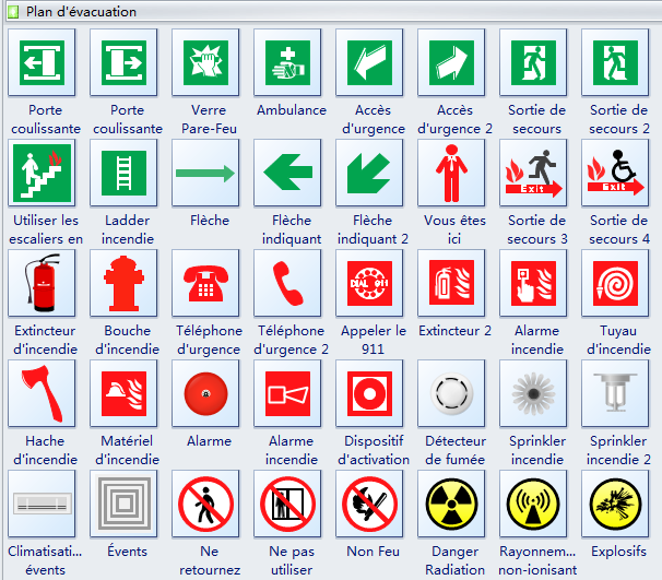  Symboles de plan d'évacuation d'incendie