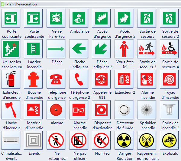Symboles de plan d'évacuation