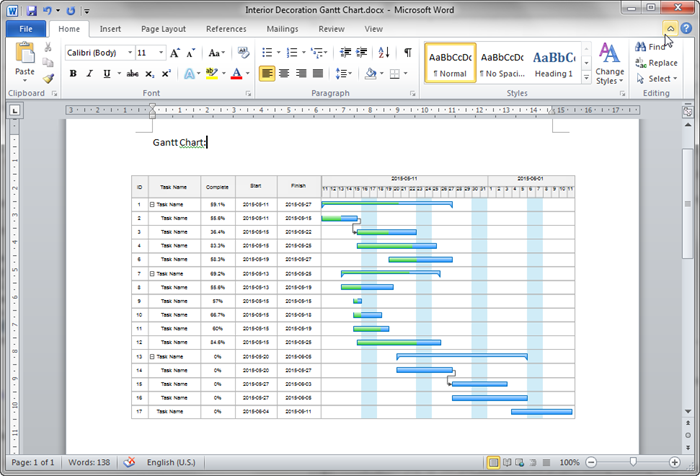 Gantt Chart Word