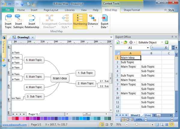 Mind-Map-Daten in MS Excel exportieren