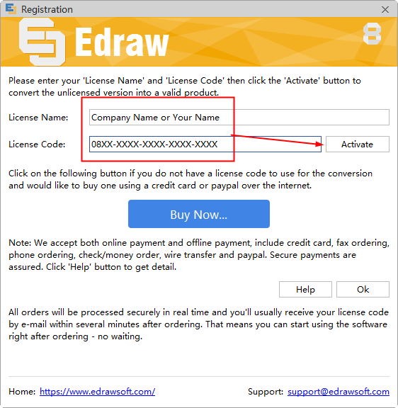 enter your license name and license code