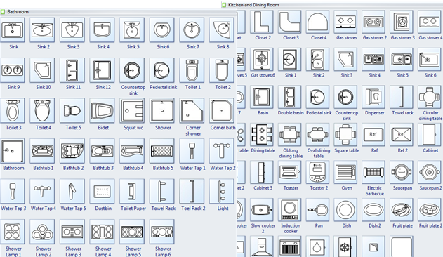 Symbols for Building Plan Bath Kitchen