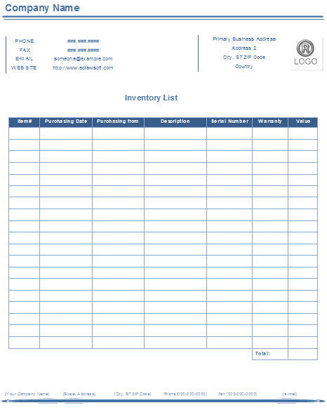 Inventory List Template