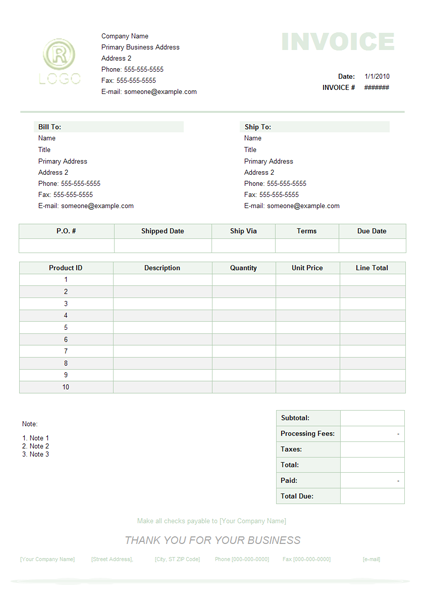 Product Invoice Example