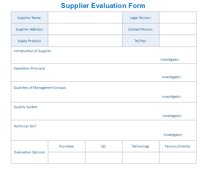 Formulaire d'évaluation des fournisseurs