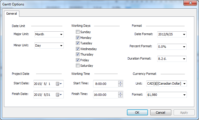 Gantt Chart Set Date