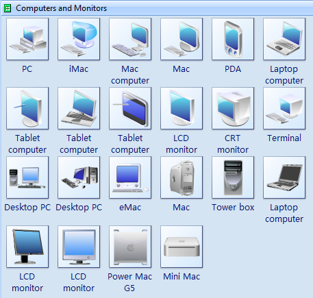 Símbolos del diagrama WAN - computadoras y monitores