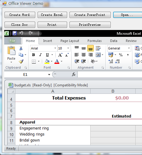 Automatización de Excel de la forma ventana