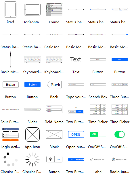 íconos esquemáticos para la interfaz del ipad