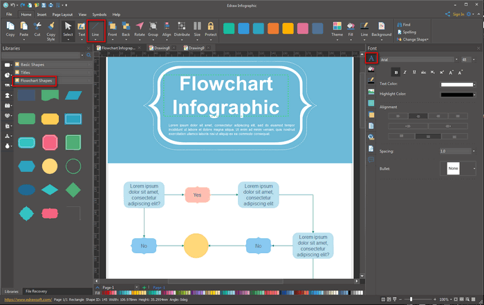 Add Infographic flowchart Shapes and contents