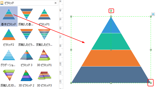 ピラミッド図素材をドラッグ＆ドロップする