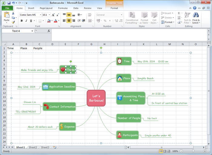 Créer une carte mind map pour Excel