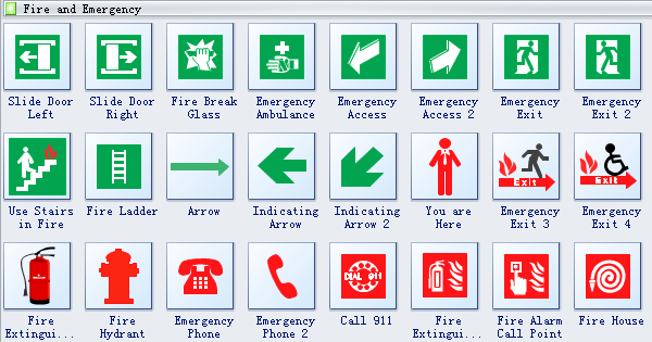 Symboles du plan d'incendie et d'urgence