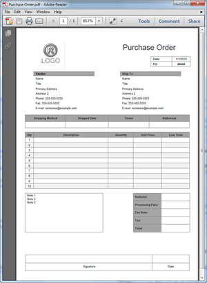 modèle de formulaire d'affaires en format PDF