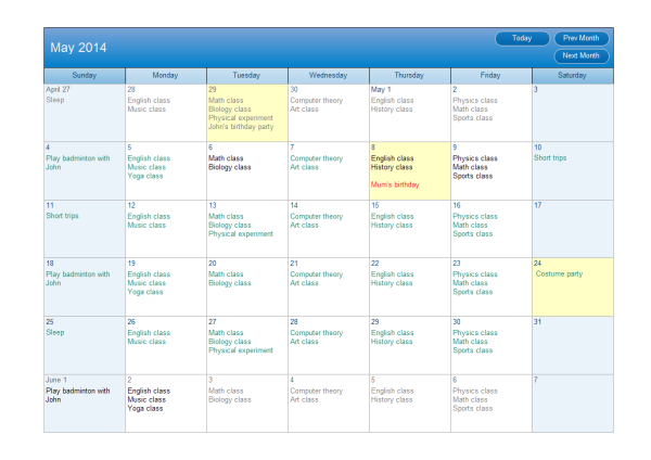 Modelo de plano de calendário