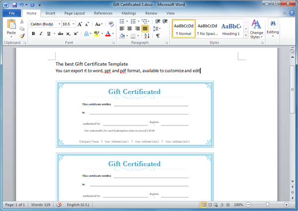 Gift Certificate Templates For Word