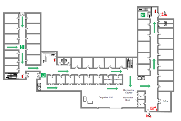 Plantilla del plano de planta de un hospital