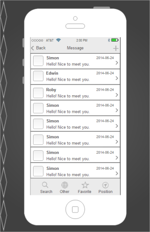 Exemple de Wireframe de l'interface utilisateur de la messagerie instantanée de l'iPhone