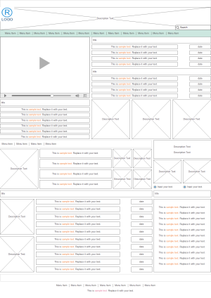 Exemple de wireframe de site web des nouvelles du sport