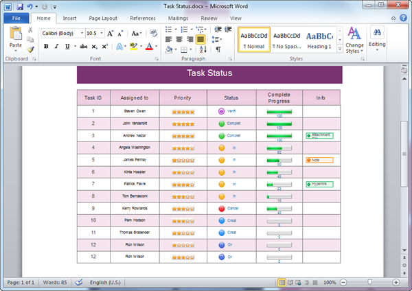 無料の進捗管理表テンプレート Word形式