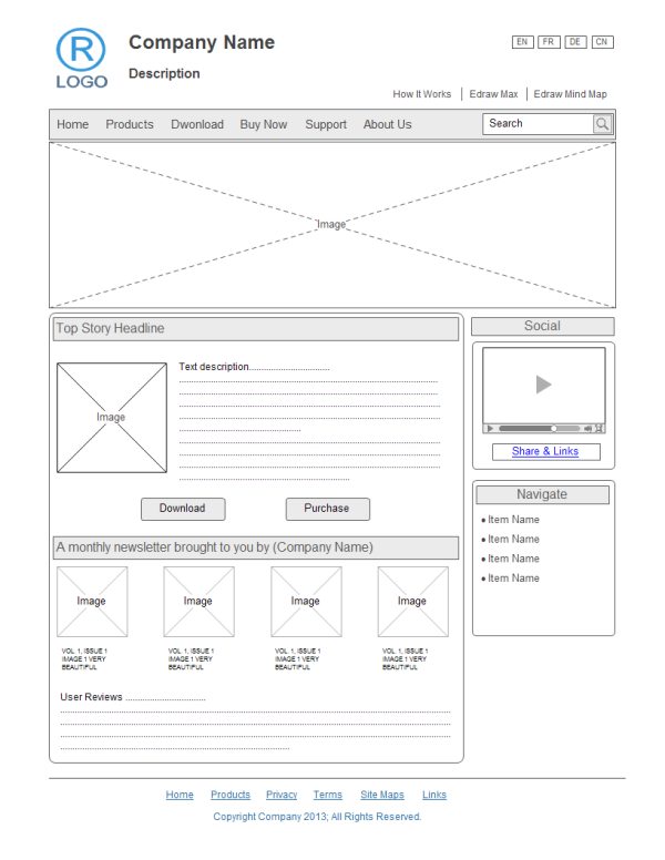 Exemple de wireframe de site web