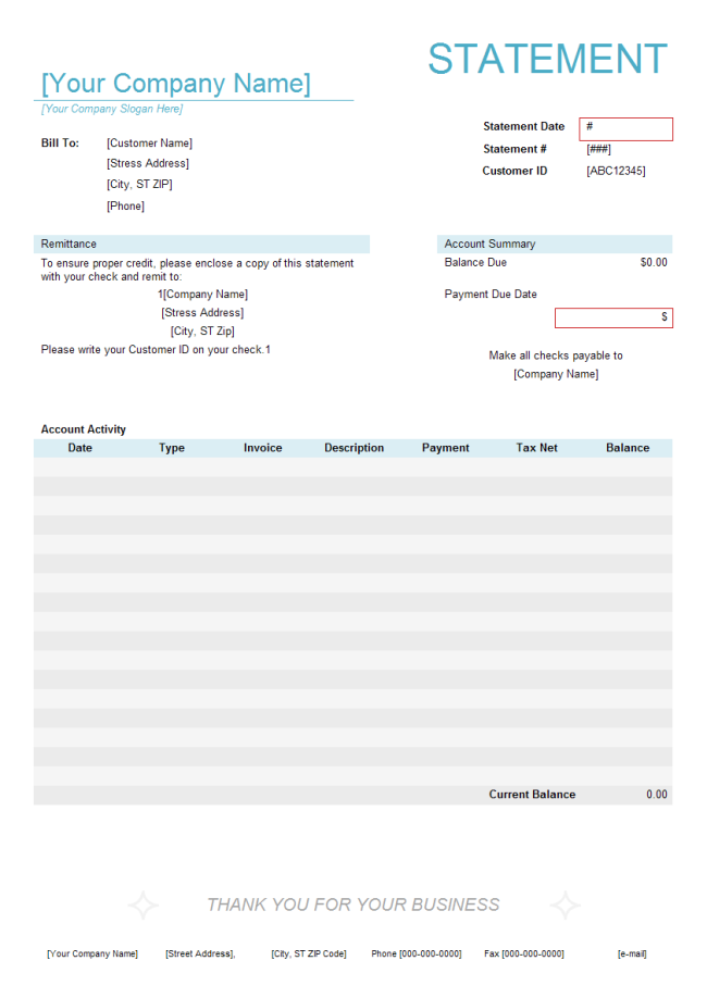 Microsoft Word Account Statement Template