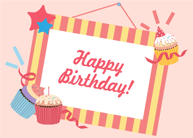Cartão de Aniversário com Moldura de Cupcake