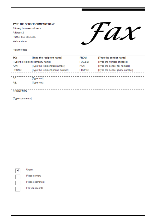 Fax Form Example