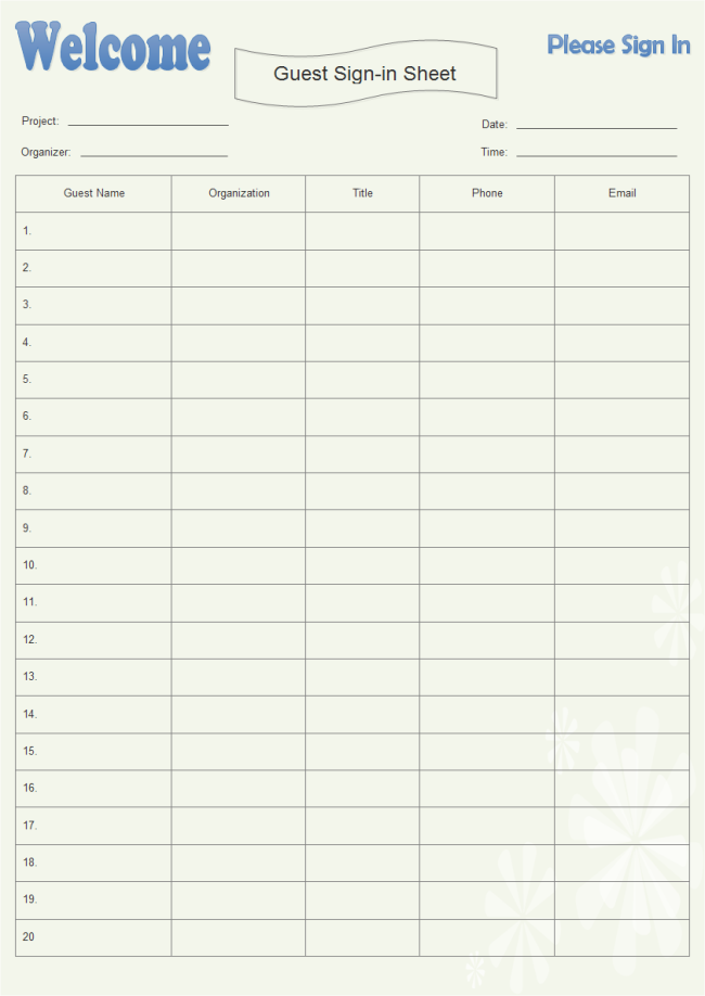 Free Printable Guest Sign In Sheet Free Printable Guest Sign In Sheet