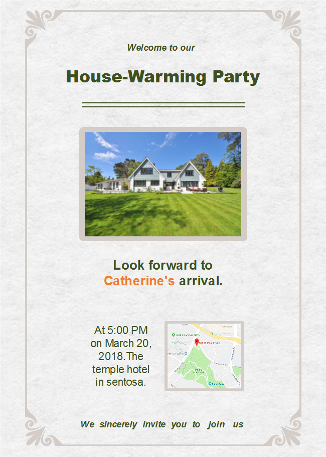 Cartão de Visita Para Banquete de Festa de Inauguração da Casa