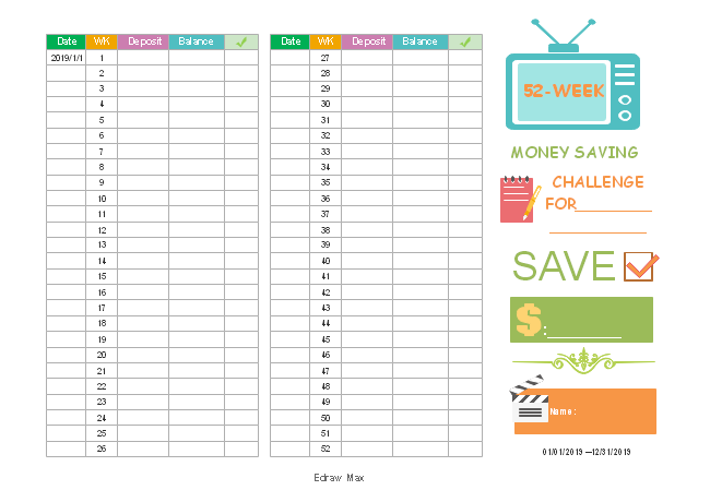 52 Week Money Challenge Chart