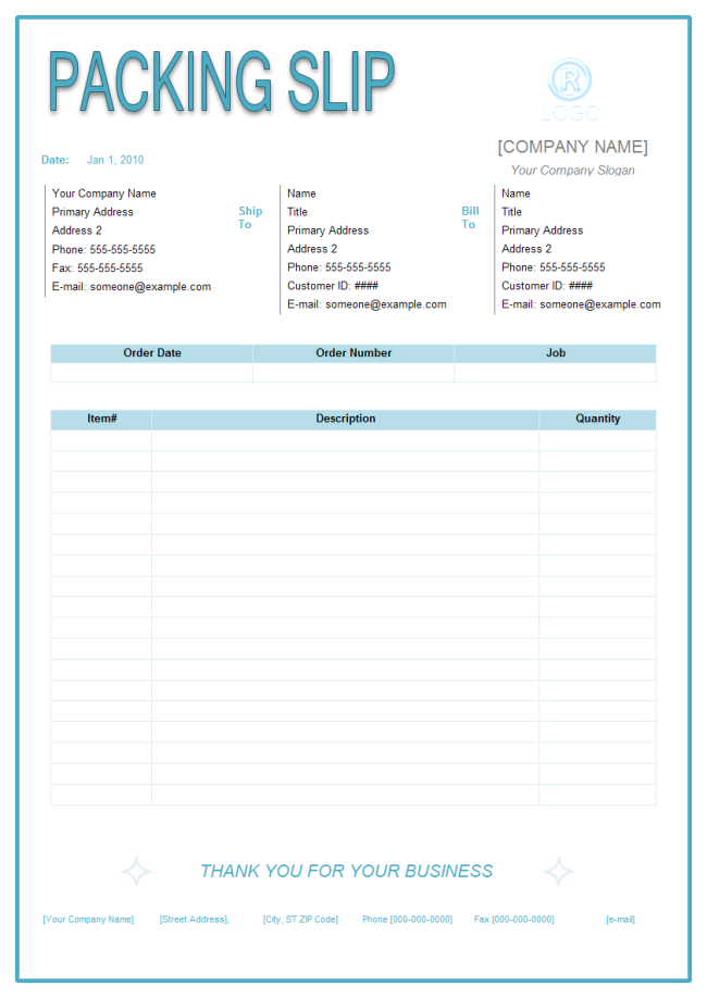 Free Fillable Packing Slip Template