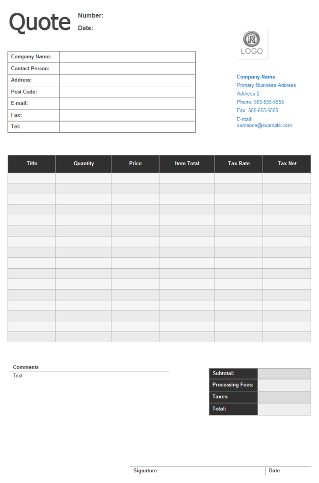 Quotation Form Example 2