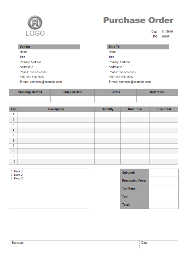 Purchase order form template