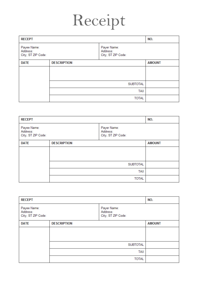 Free Printable Blank Receipt Templates