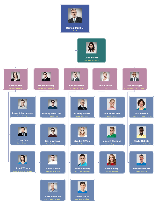 Organigramm für den Vertrieb mit Fotos