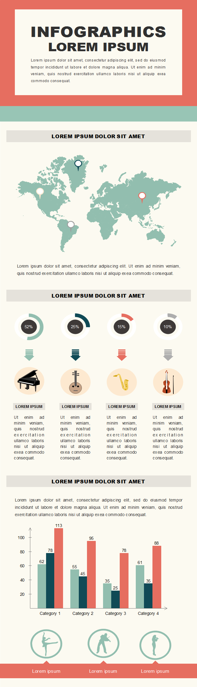 Modello di infografica di musica mondiale