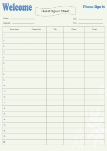 Guest Sign-in Sheet